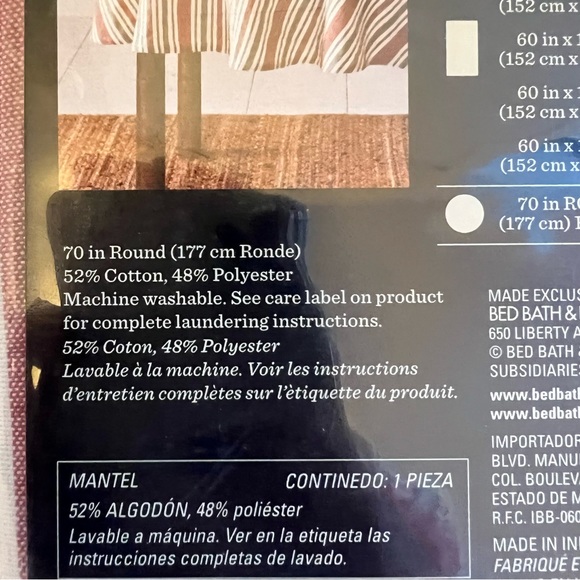 BEE & WILLOW -CLASSIC HOLIDAY STRIPE- 70” ROUND TABLECLOTH -NWT-Christmas - Picture 5 of 5